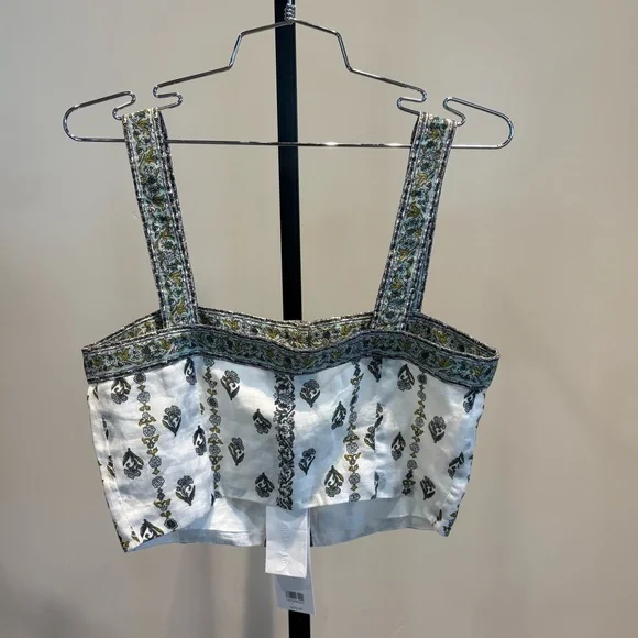 Veronica beard white floral Milton crop top boho coastal new 2 XS Spring Summer - Picture 4 of 8
